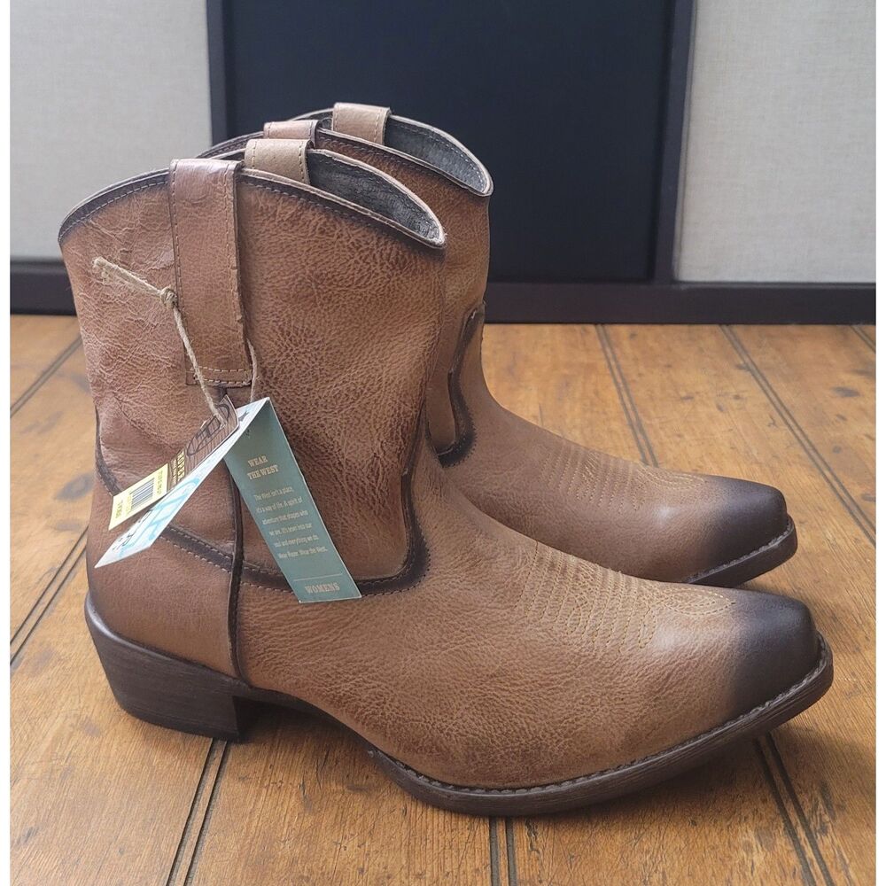 Roper Tan Leather Ankle Booties